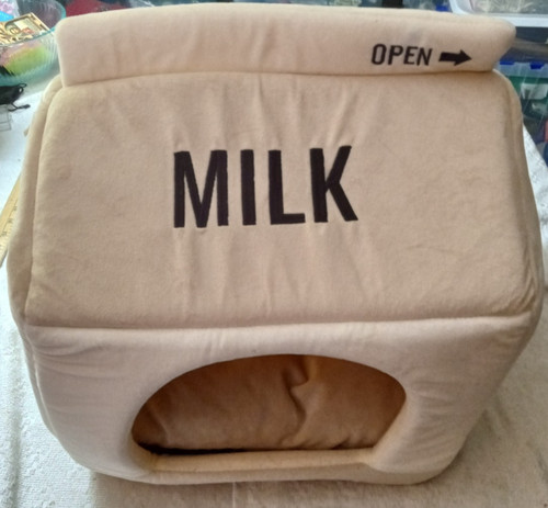 Milk Carton Shaped Pet Bed Cat House Hideaway Cream Beige Soft Cube 14x16x14"