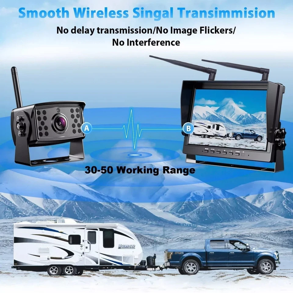 Wireless Truck RV 3x AHD 1080P Backup Camera + 10" QUAD Monitor DVR for Trailer - Image 2 of 4