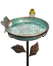 12" Metal Bird Bath, Hummingbird Embossed Bowl for Small Birds  2" Shallow B...