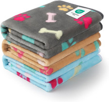 1 Pack 3 Blankets Fluffy Premium Fleece Pet Blanket Flannel Paw Printed Throw fo
