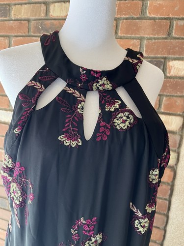 Scarlet Sleeveless Lined Maxi Dress 14 Black Floral Embroidery Evening Sheath - Picture 2 of 14
