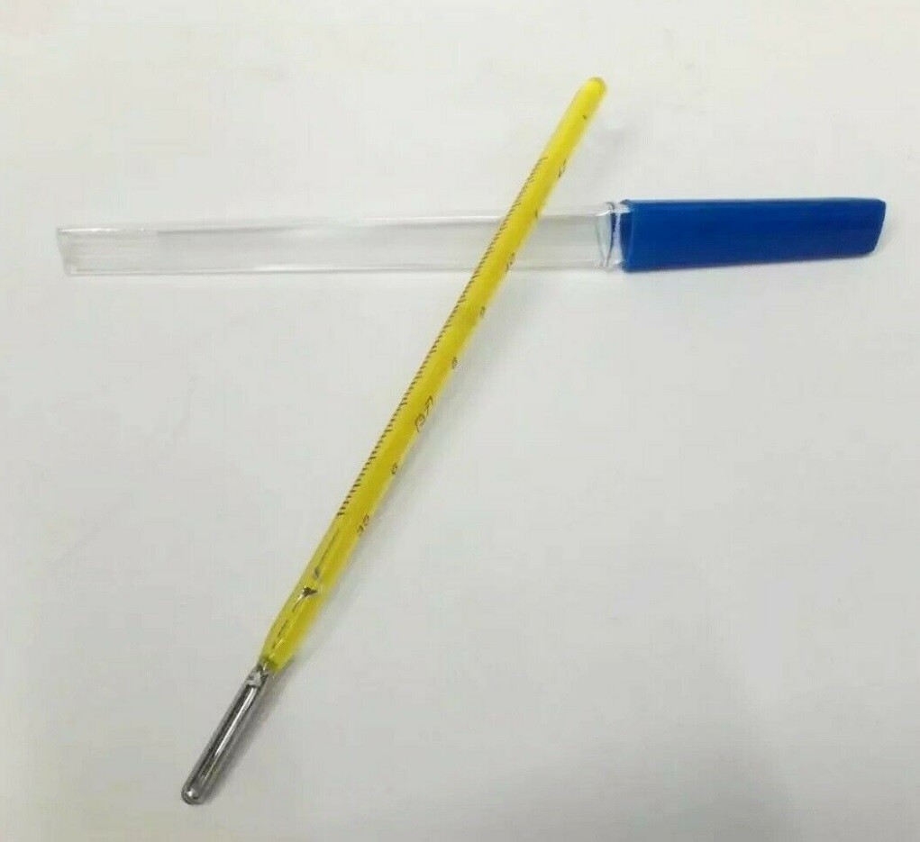 TERMÓMETRO DE MERCURIO, NUEVO Y PRECINTADO. AMARILLO, MEJOR VISIBILIDAD.