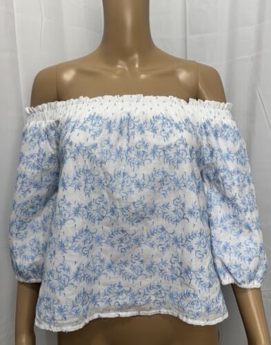 NWT Miami Crop Top Off Shoulder Loose Fit Peasant Blouse Embroidered Sz Med