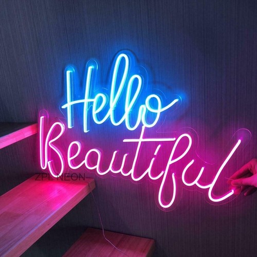 26" Hello Beautiful LED Neon Light Sign Party Beer Bar Club Home Room Wall Decor - Picture 4 of 7