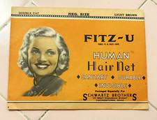 Vintage NEW 1930s Schwartz Bros Human Hair Net Fitz-U Reg. Size Double Cap Brown