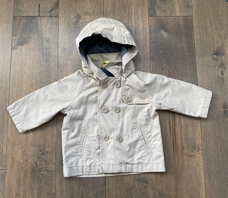 EUC Baby Gap Unisex Fall Beige Double Breasted Tench Cost 6-12M Detachable Hood