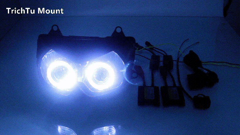 Conjunto de faros personalizados con ojo de diablo de ángel apto para Kawasaki Z1000 2003-2006 Foto 2 de 4