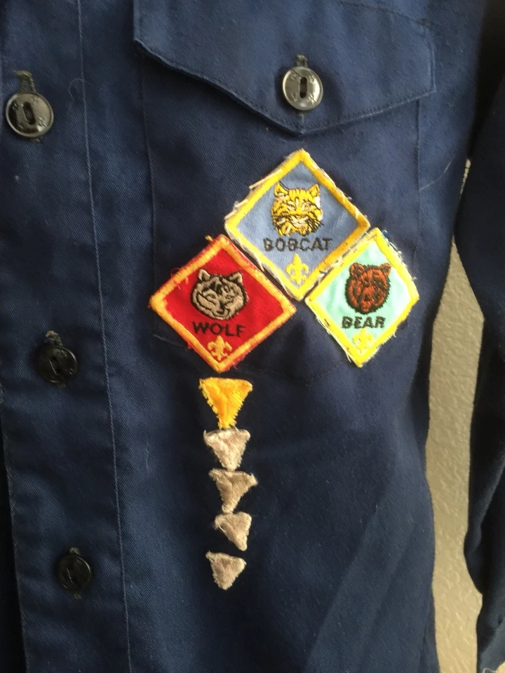 Boy Scouts 1970s shirt with patches cap Book canteen pin handkerchief lot - Image 3 of 4