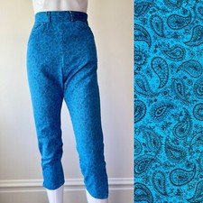 Vintage XS 40s 50s Blue Paisley Pedal Pushers high waist Denim capri EUC