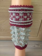 Hand knitted loafers with turn-up calf socks traditional costumes WU: 36-42cm light grey-red