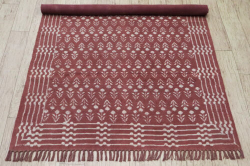 Maroon Border Cotton Rug Hand Woven Washable Carpet Farmhouse Runner Mats - Picture 2 of 11
