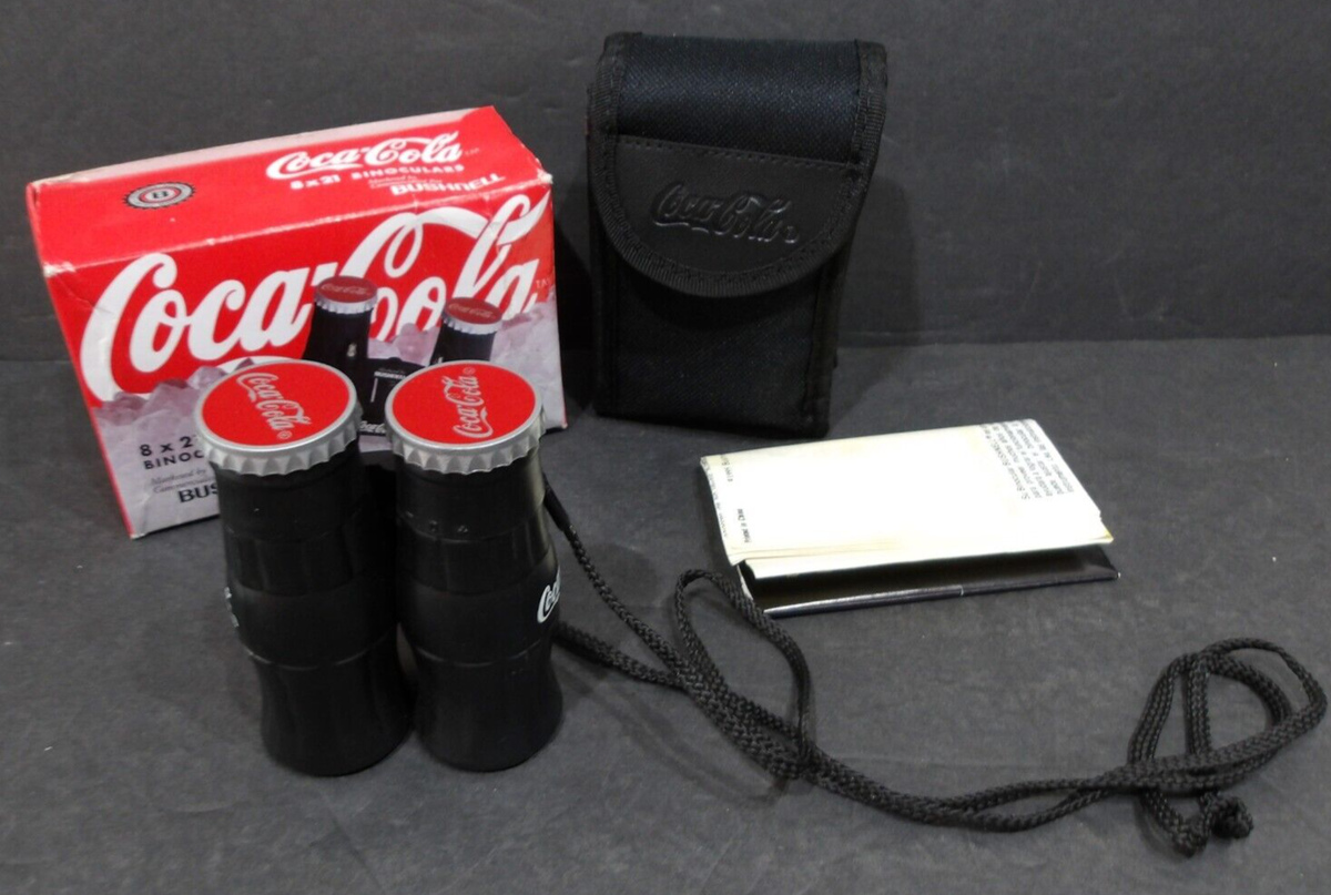 Vintage 1997 Bushnell Coca-Cola Bottle Shaped Binoculars 8x21 Box