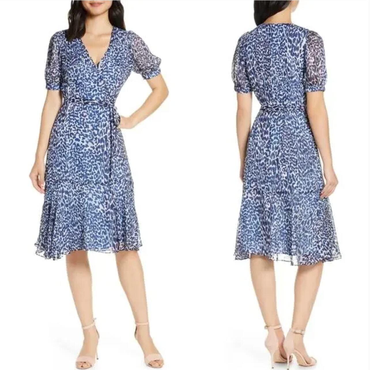 Eliza J Leopard Print Faux Wrap Dress in Blue Lyst plus size 20W