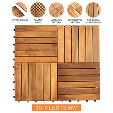 Decking Tiles Interlocking Square Wooden Garden Patio Balcony Deck Floor x 39