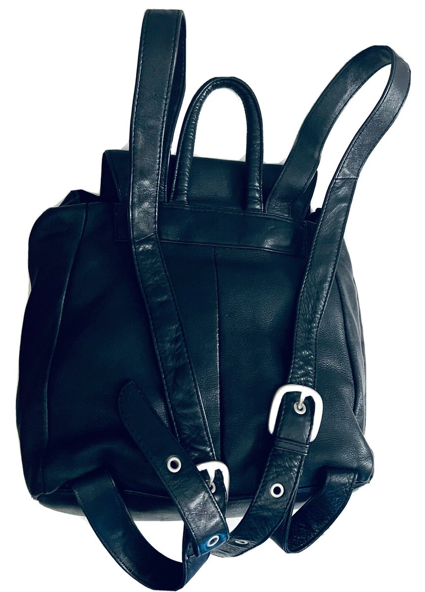 VINTAGE PELLE STUDIO BACKPACK BLACK LEATHER SILVER ZIPPED | eBay display picture 1