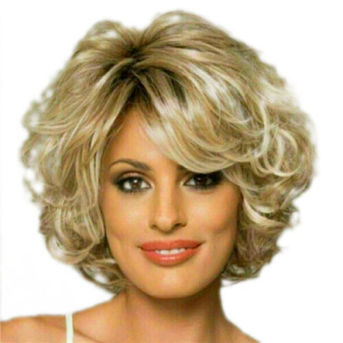 Blonde Mix Short Curly Wavy Women's Hair Wig Full Wigs Long as Human UK - Picture 2 of 9