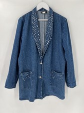 Marshall Rousso Womens Vintage Jacket Large Blue Denim Studded Pockets Buttons