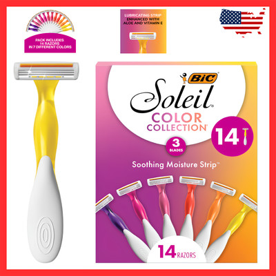BIC Soleil Smooth Colors Women's Disposable Razors, With 3 Blades, 14 Count,Aloe