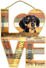 DACHSHUND LOVE 8" x 11" Wood Cut Out Sign w/ Rope Attached for Hanging 02 - NEW
