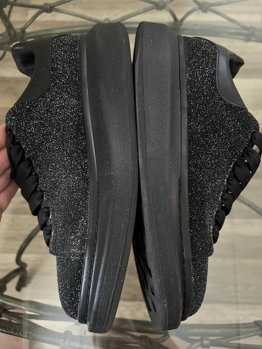 Alexander McQueen All Black Sparkle Leather Sneakers Size 40
