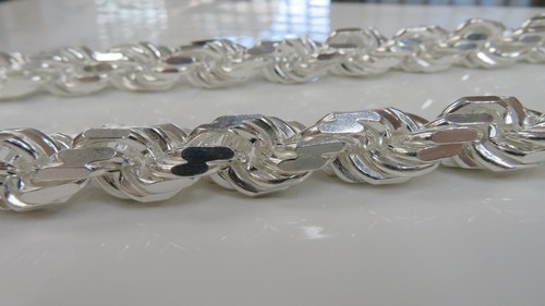 Collar de cadena de cuerda italiana de plata de ley 925 sólida para hombre 11,50 mm - corte diamante - Imagen 5 de 6