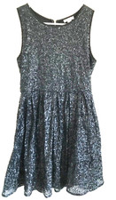 Black Sequin Issi Dress Knee Empire Waist Club Formal M Evening Cocktail Dance