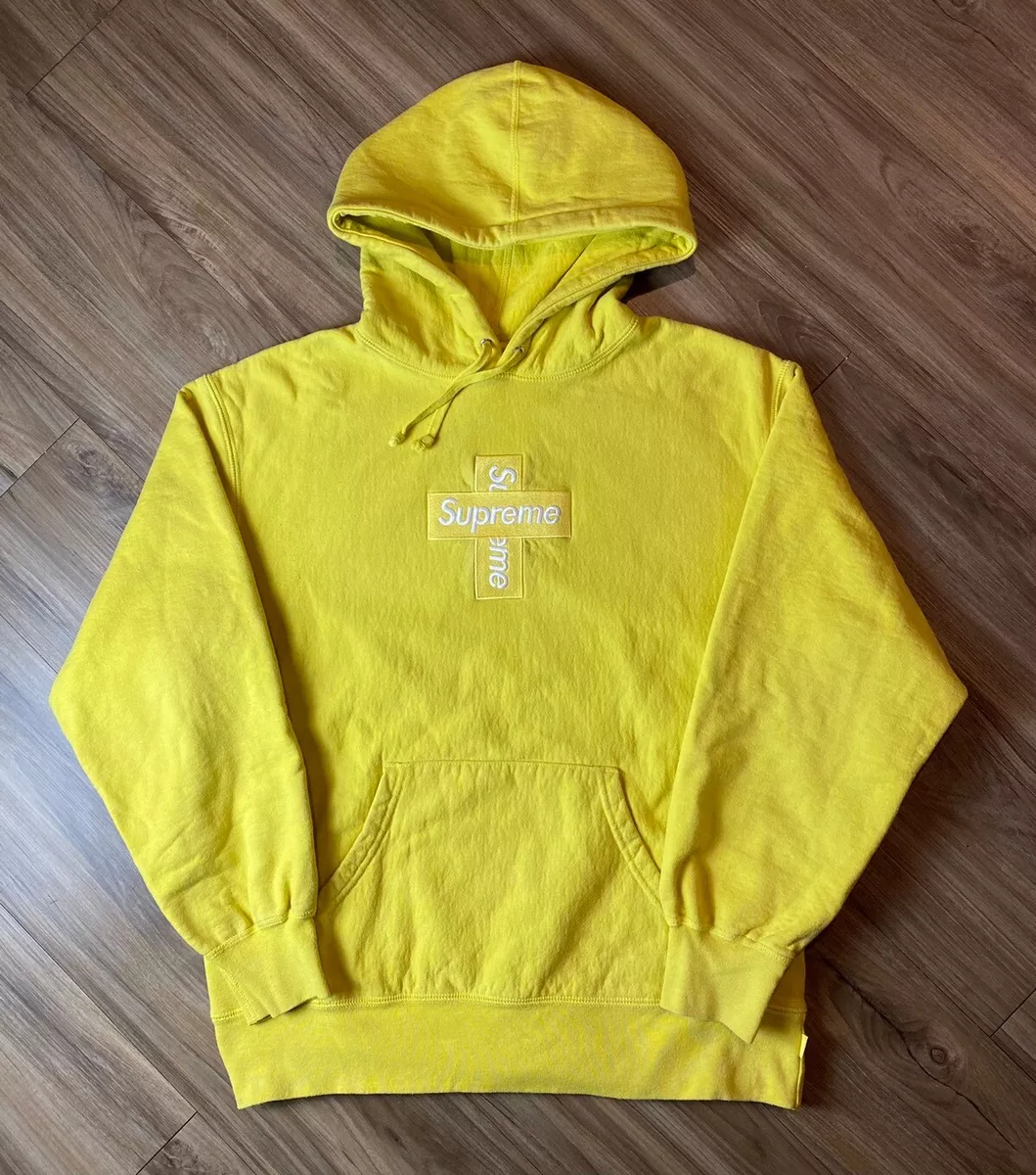 supreme cross box logo hoodie yellow