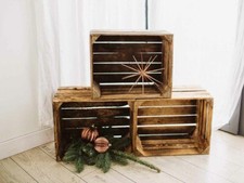 3 X SCATOLE FRUTTA SCATOLE LEGNO FIAMMATO 50x40x30cm VINTAGE SHABBY CHIC