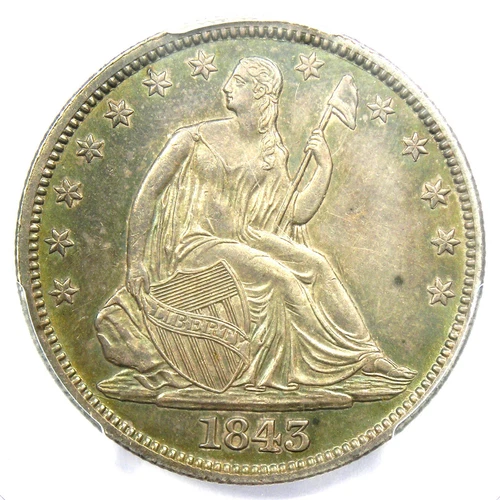 1843 Seated Liberty Half Dollar 50C - PCGS Uncirculated Detail (MS UNC) - Rare!