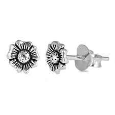 Flower Small Stud Earrings Genuine Sterling Silver 925 Jewelry Face Height 5 mm