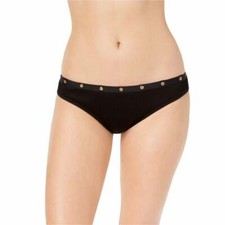BAR III Black Ribbed Size LARGE Low Rise Cheeky Swim Suit Bottom Bikini NEW