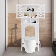 Over The Toilet Storage Cabinet, 4 Tier Bathroom Organizer w/ Raised Leg