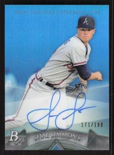 2014 BOWMAN PLATINUM SHAE SIMMONS AP-SS AUTOGRAPH BLUE REFRACTORS 171/199 BRAVES
