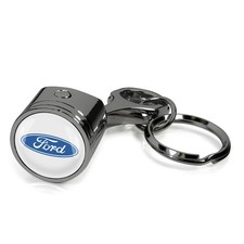 Ford Logo in White on Black Engine Piston Metal Key Chain