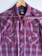 Vintage Wrangler Cowboy Cut Pearl Snap Purple Plaid Men  s Size XL Amazing Color