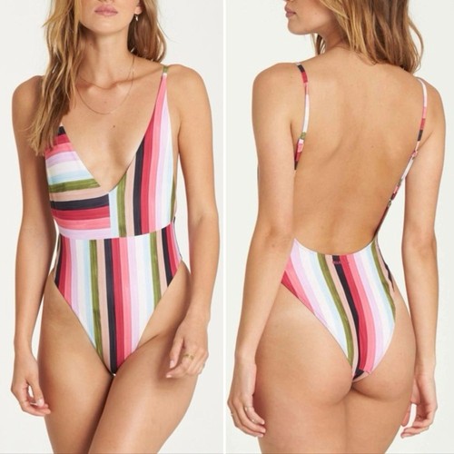 NWT Billabong Sun Quest One Piece Swimsuit Red Pink Multi Stripe Size XL New