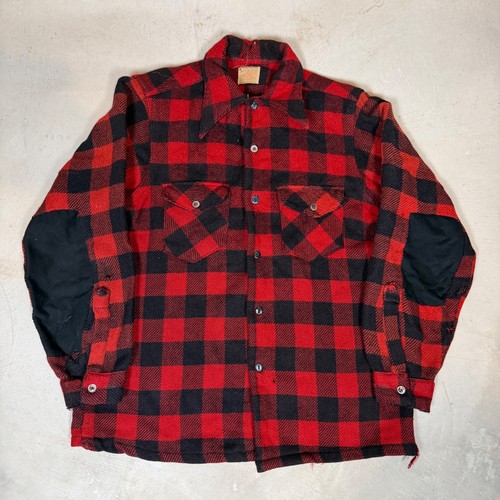 JCPenney, Vintage 40s JC Penney Sportclad Buffalo Plaid Wool Shirt Red Black Elbow Patches