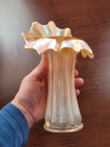 Peach Opal Westmoreland Glass Carnival Glass Corinth Jack in the Pulpit Vase