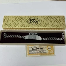 Vintage ELCO Rhodium Plated Sterling Silver Men's ID Curb Link Chain Bracelet
