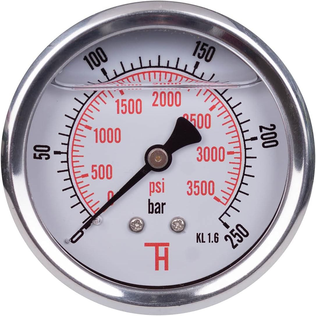 Manomètre 358G 1/4 arrière 63 mm boîtier renforcé抗震 0-250 bar de haute précision
