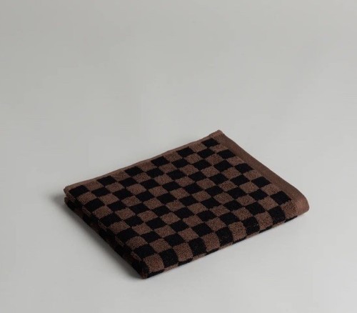 NEW Baina Josephine Checkered Cotton Hand Towel Tabac/Noir Set of 2 MSRP $80