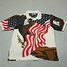 American Summer Polo Shirt Mens XL Multicolor Patriotic Bald Eagle Flag Print