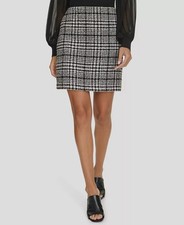 Calvin Klein Women's Black Plaid Tweed Skirt Size-10
