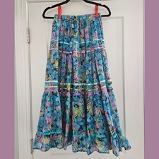 VTG 70s Multicolor Floral Flowy Long Peasant Skirt with Elastic Waist