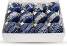 12 Pcs Satin Christmas Ball Ornaments, Luxury Silk Tree Hanging Blue New 12242