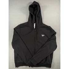 Reebok Mens XL Full Zip Hoodie Black Fleece Logo Sweatshirt Jacket 0118