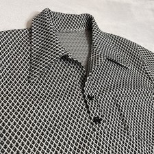 VTG 70s Dagger Collar Knit Polo Shirt Geometric Diamond Disco Mod Men s XL EUC