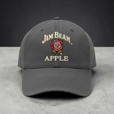 Jim Beam Apple Hat Cap Strap Back Gray Embroidered Chino Cotton Advertising Mens