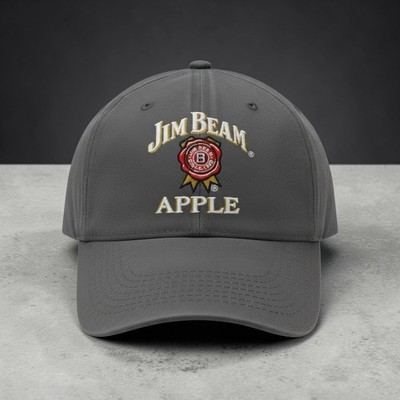 Jim Beam Apple Hat Cap Strap Back Gray Embroidered Chino Cotton Advertising Mens