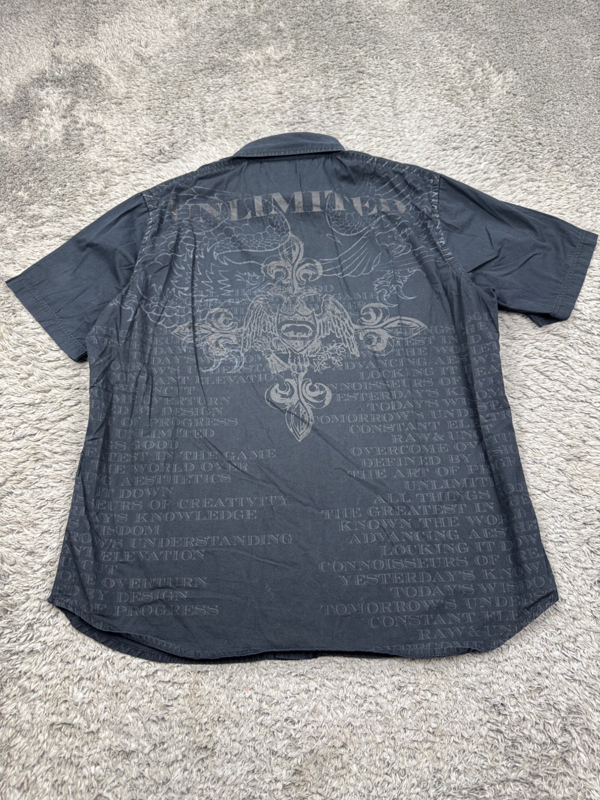 Ecko Unltd Shirt Men XL Black Graphic Grudge Y2K MMA Affliction Gothic Button Up